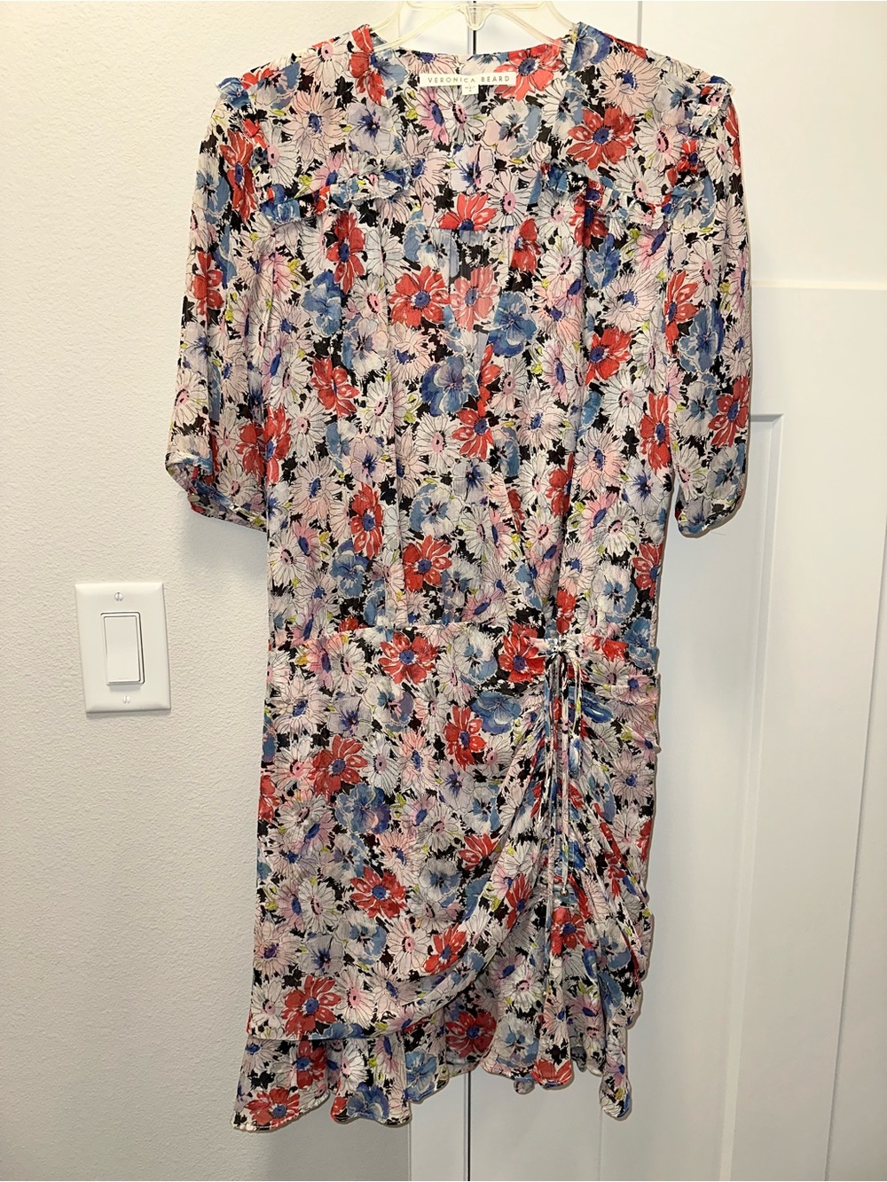 Veronica Beard Floral Mini Dress in Red, Blue and Cream small 100% silk